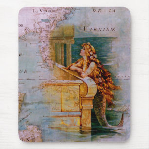 Mousepad Mapa & sereia náuticos antigos