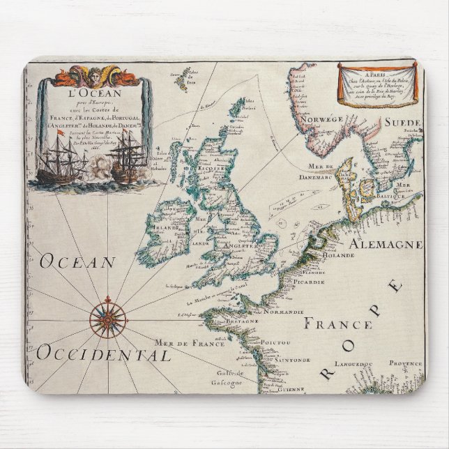 Mousepad Mapa velho de Europa ocidental (Frente)