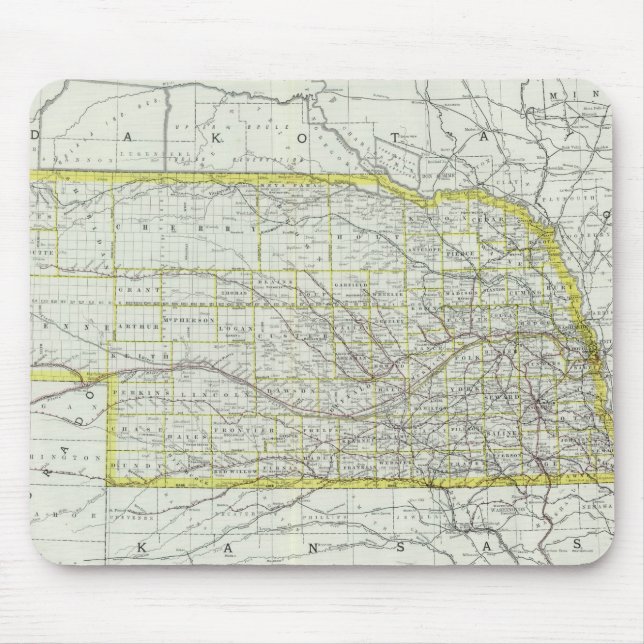 Mousepad Mapa Vintage de Nebraska (1889) (Frente)