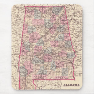 Mousepad Mapa Vintage dos condados do Alabama (1876)