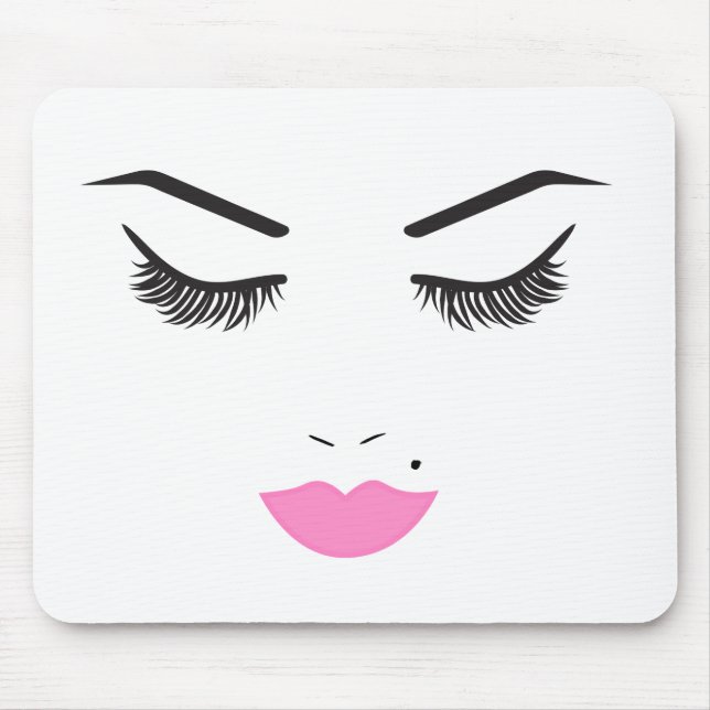 Mousepad Maquiagem de Beleza Rosto Cílios & Lábios Rosa Sal (Frente)