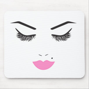 Mousepad Maquiagem Facial Cílios & Lábios Rosa Salão