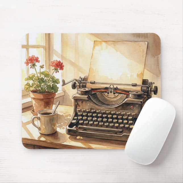 Mousepad Máquina de Escrever Retrô Aquarela (Com mouse)