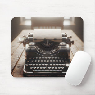 Mousepad Máquina De Escrever Retroativa Na Mesa De Madeira