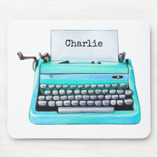 Mousepad Máquina de Escrita Vintage Aqua Personalizada Retr