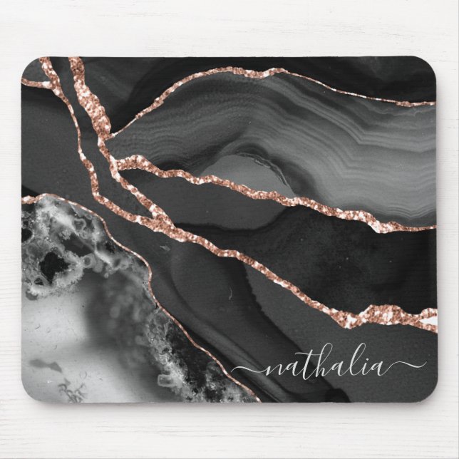 Mousepad Marble Black Elegante Personalizado Dourado (Frente)