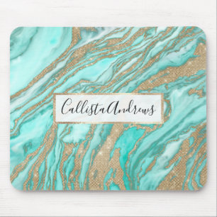 Mousepad Marble do Enfumaçado Teal Dourado Sequin Glitter