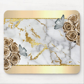 Mousepad Marble Dourado Rosa Borboleta