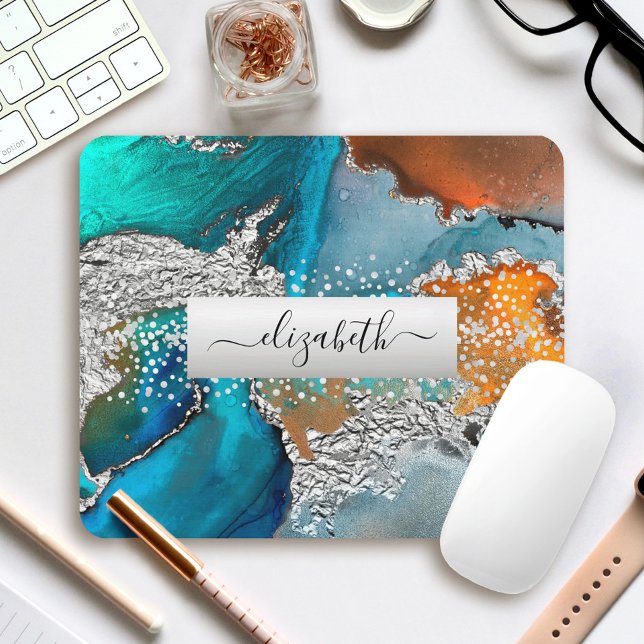 Mousepad Marble marble prata turquoise — laranja (Criador carregado)