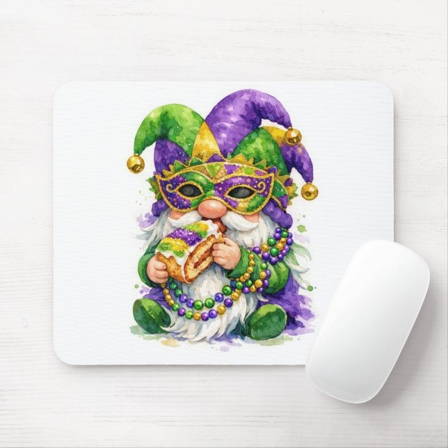 Mousepad Mardi Gras Gnome Eating King Cake (Com mouse)