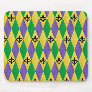 Mousepad Mardi Gras Harlequin Fleur De Lis