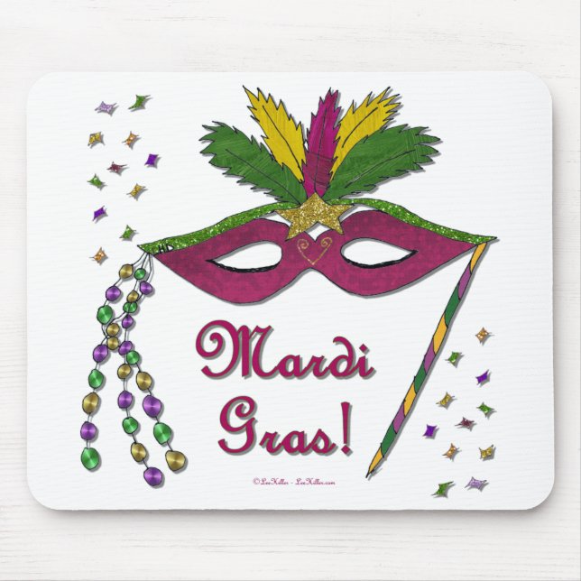 Mousepad Mardi Gras Mask Feather Miçanga (Frente)