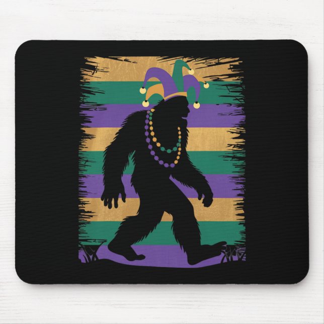 Mousepad Mardi Gras Sasquatch Funny Bigfoot Party For Men A (Frente)