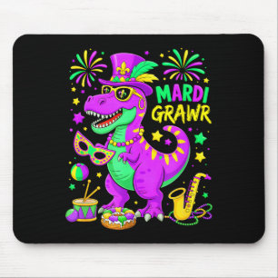 Mousepad Mardi Grawr T-rex Dino Mardi Gras Contas de Dinoss