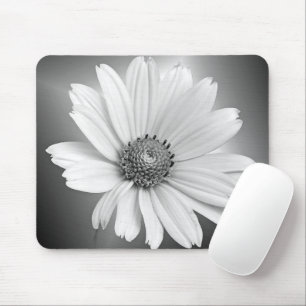Mousepad margarida branca brilhante em preto