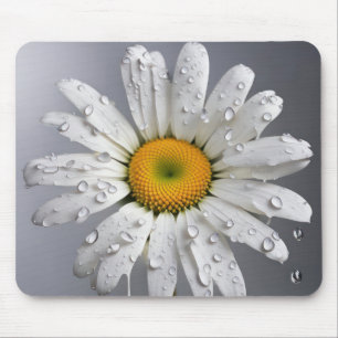 Mousepad Margarida Branca Com Gotículas de Chuva