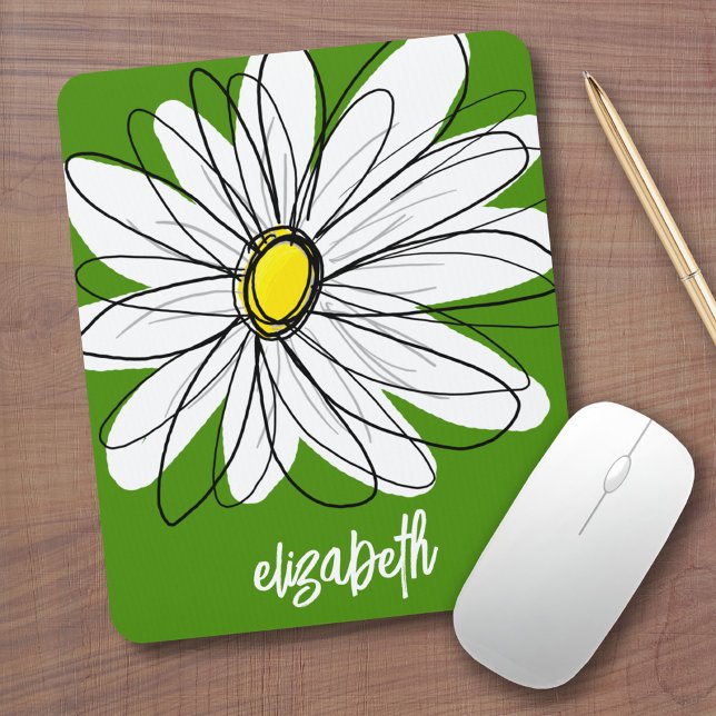 Mousepad Margarida Whimsical - nome do script de tendência  (Custom Mouse Pad - Add Name to this whimsical daisy design)