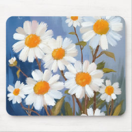 Mousepad Margaridas Brancas Flores Aquarela Pintadas