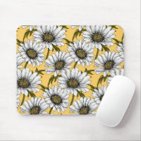 Margaridas brancas, flores silvestres em amarelo