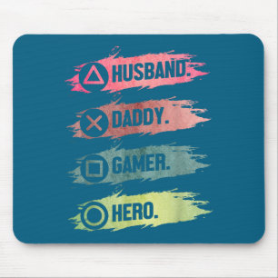 Mousepad Marido Papai Jogador Herói Design de Jogos