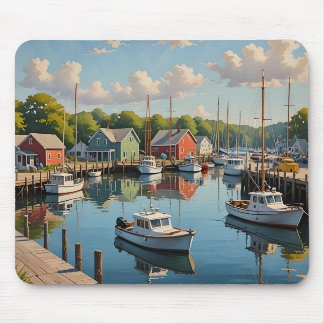 Mousepad Marina numa pequena vila de pescadores (Frente)