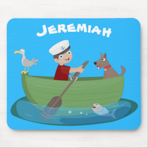 Mousepad Marinheiro e cartoon de barco a remos de cãozinho