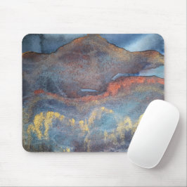 Mousepad Marinho abstrato Azul Dourado Aquarela Elegante Mo