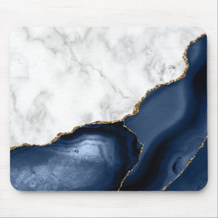 Mousepad Marinho Azul-Acinado Marmoreado Branco