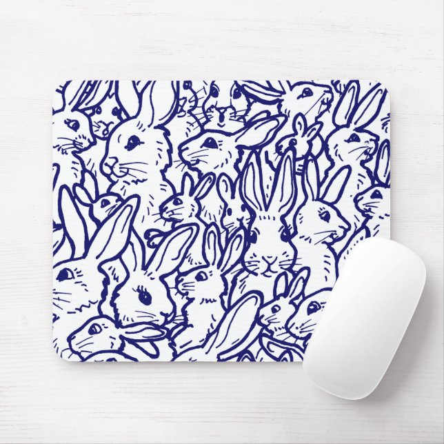 Mousepad Marinho Azul Coelho Branco Coelho Coelhinho com De (Com mouse)