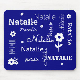 Mousepad Marinho azul com flores brancas, proteção person