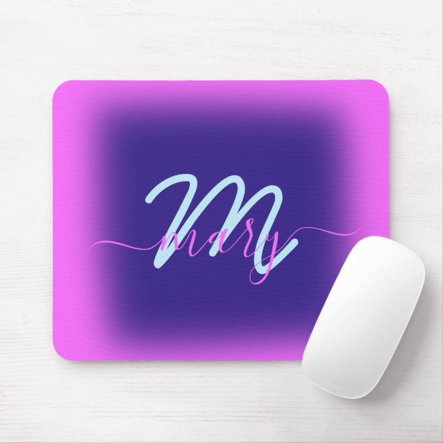 Mousepad Marinho Azul Cor-de-rosa Nome Mínimo Brilho Monogr (Com mouse)
