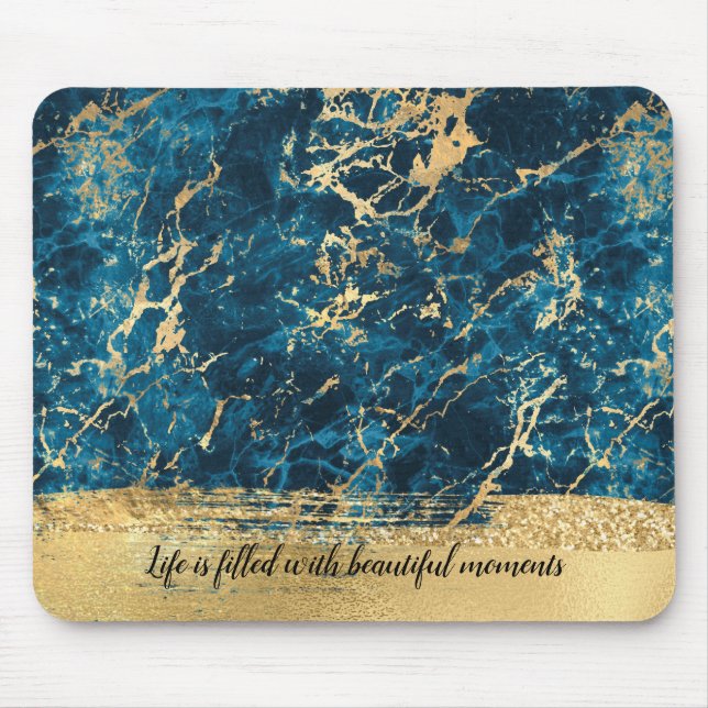 Mousepad Marinho Azul Dourado mármore Glitz (Frente)