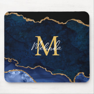 Mousepad Marinho Azul e Ágata de mármore Dourada
