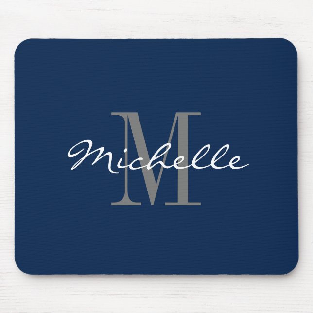 Mousepad Marinho azul monograma personalizado nome inicial (Frente)