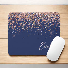Mousepad Marinho Azul-Rosa Dourado - Monograma brilhante co