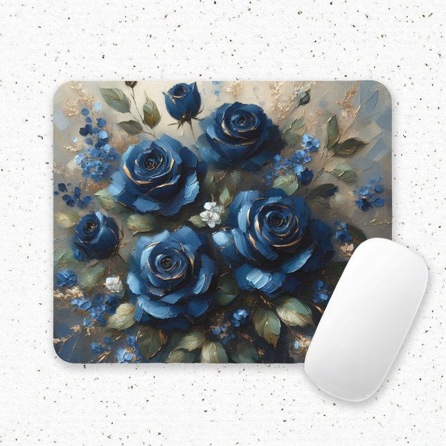 Mousepad Marinho Azul Rosas Dourados Gilding Impressionist  (Criador carregado)