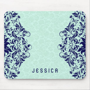 Mousepad Marinho Blue Lace Mint Green Damask