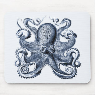 Mousepad Marinho Blue Octopus ilustrado por Ernst Haeckel