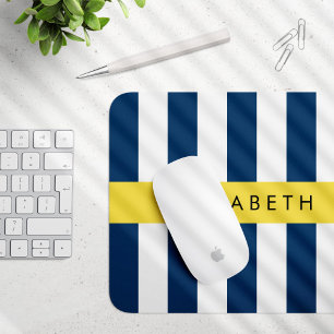 Mousepad Marinho Blue Stripes, Padrão Strike, Seu Nome