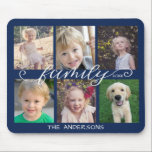 Mousepad Marinho de Caligrafia Familiar Azul 6 Colagem de F<br><div class="desc">Este mouse pad divertido oferece 6 fotos para você adicionar suas fotos favoritas de membros da família. O plano de fundo é marinho azul e pode ser alterado escolhendo personalizar. A caligrafia de estilo manuscrito tem a seguinte redação: "Família" O texto personalizado permite adicionar seu nome de família e ano....</div>