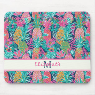 Mousepad Marinho de cor rosa pré-aposa Monograma azul de ab