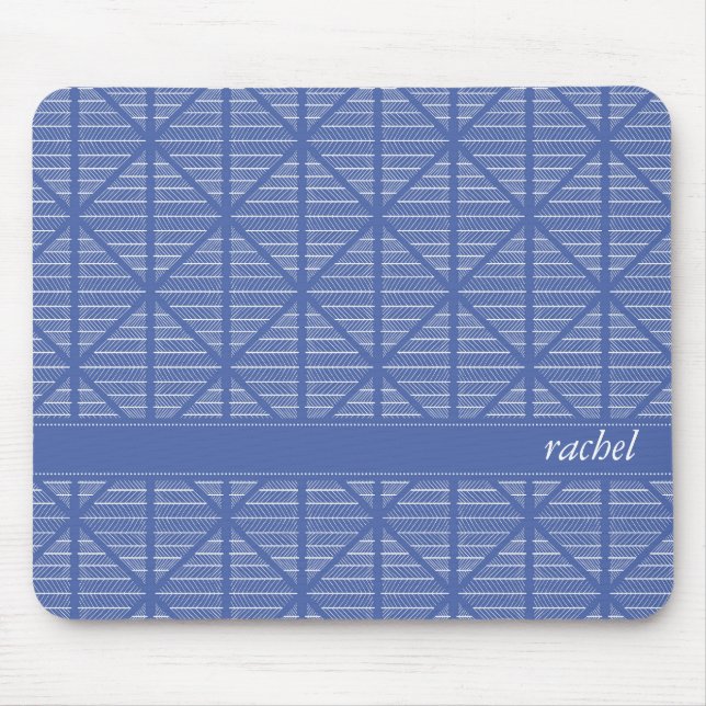 Mousepad Marinho de Padrão Diamond e Stripes/Nome Personali (Frente)