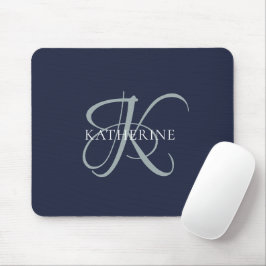 Mousepad Marinho de Script Monograma Elegante Moderno Azul