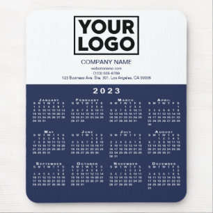 Mousepad marinho de texto e logotipo da empresa Calendário 