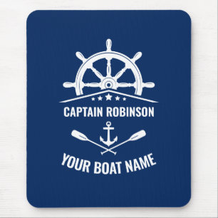 Mousepad Marinho do Capitão e do Nome do Barco de Âncora 