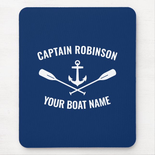 Mousepad Marinho do Capitão e do Nome do Barco de Âncora Ná (Frente)