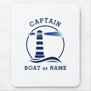 Mousepad Marinho do farol náutico Capitão e barco ou nome