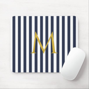 Mousepad Marinho do Monograma da Vintage, , Stripes Azul e