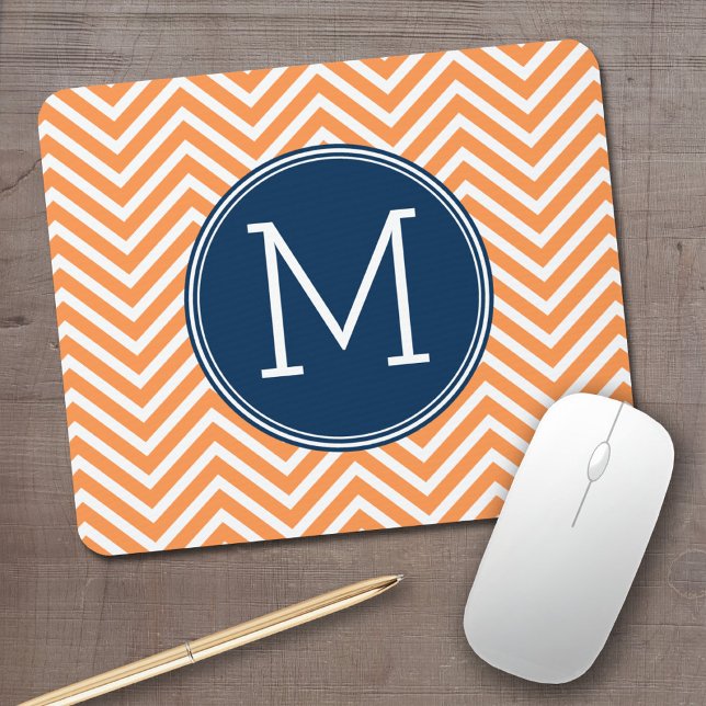 Mousepad Marinho e Cavalos Laranja com Monograma Personaliz (Personalized mouse pad with your monogram)