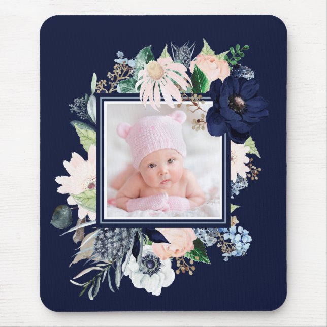 Mousepad Marinho e cor-de-rosa com fotografia | Azul escuro (Frente)